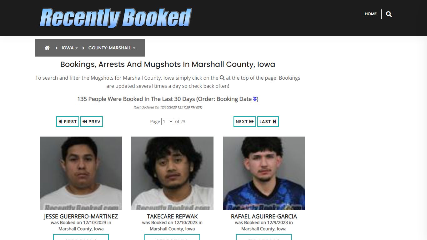 Recent bookings, Arrests, Mugshots in Marshall County, Iowa