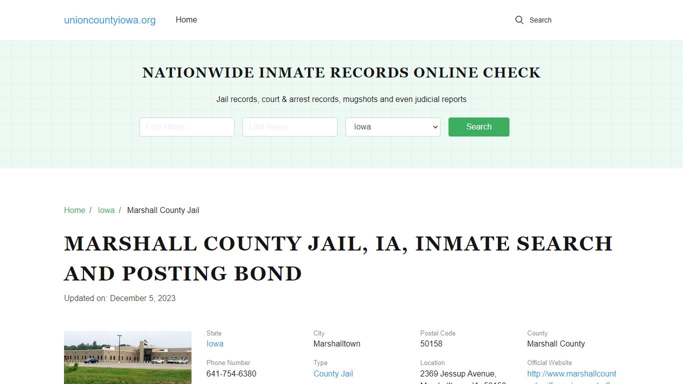 Marshall County Jail, IA, Inmate Search, Visitations